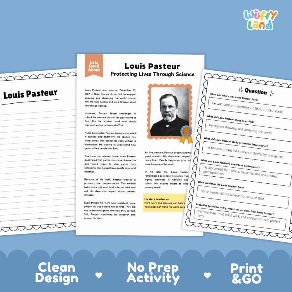 Louis Pasteur Biography Reading Passage and Writing Activity Worksheets