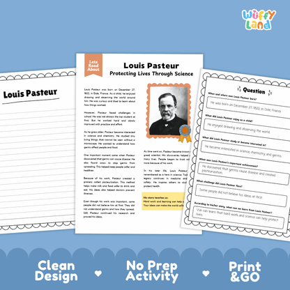 Louis Pasteur Biography Reading Passage and Writing Activity Worksheets