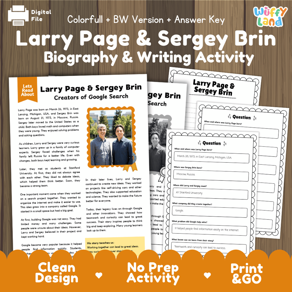 Larry Page & Sergey Brin Biography Reading Passage and Writing Activity Worksheets