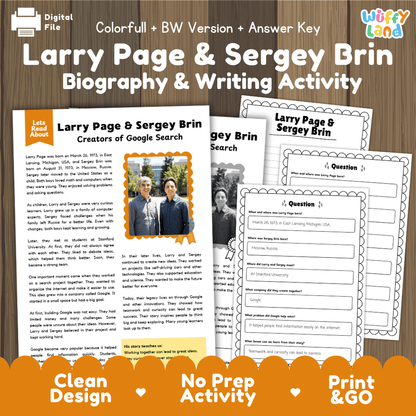Larry Page & Sergey Brin Biography Reading Passage and Writing Activity Worksheets