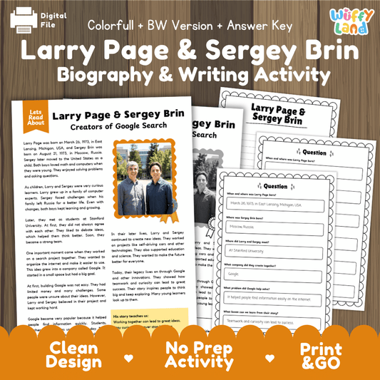 Larry Page & Sergey Brin Biography Reading Passage and Writing Activity Worksheets