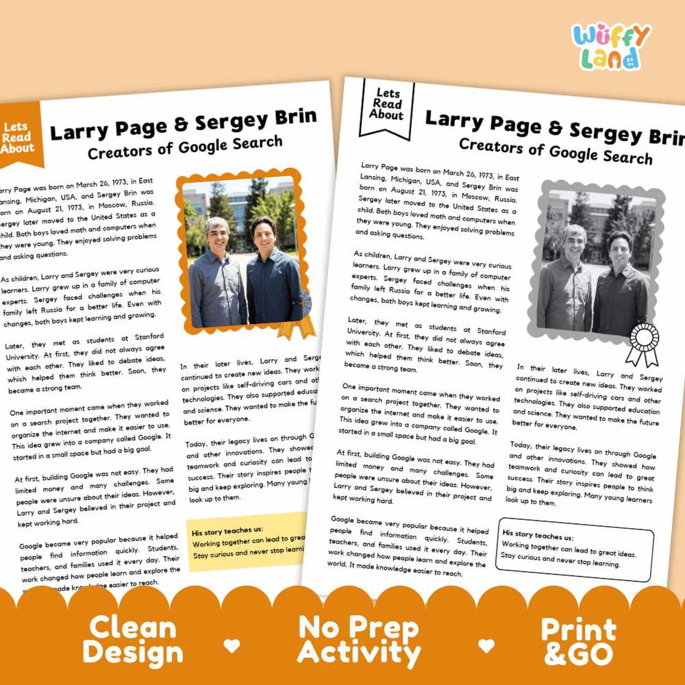 Larry Page & Sergey Brin Biography Reading Passage and Writing Activity Worksheets