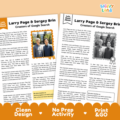 Larry Page & Sergey Brin Biography Reading Passage and Writing Activity Worksheets