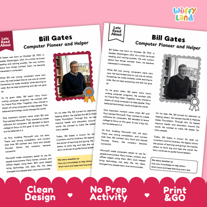 Bill Gates Biography Reading Passage and Writing Activity Worksheets