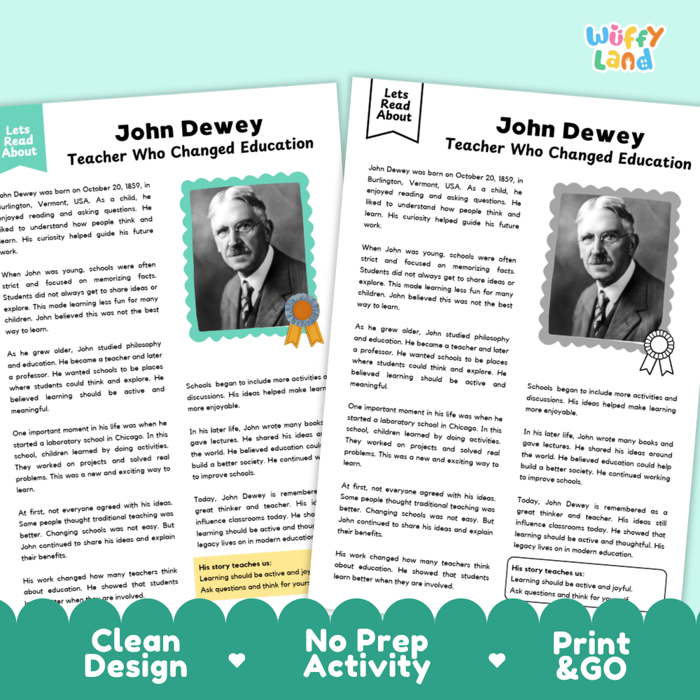 John Dewey Biography Reading Passage and Writing Activity Worksheets