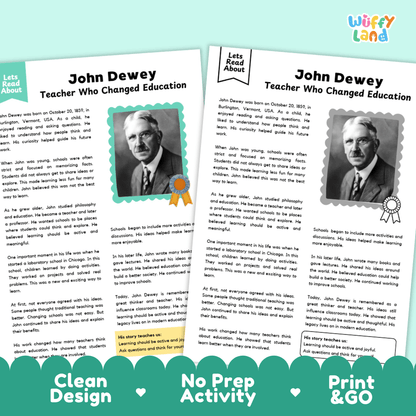 John Dewey Biography Reading Passage and Writing Activity Worksheets