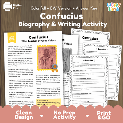 Confucius Biography Reading Passage and Writing Activity Worksheets