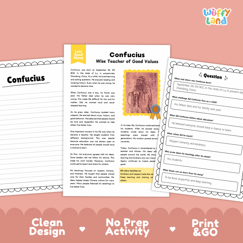 Confucius Biography Reading Passage and Writing Activity Worksheets