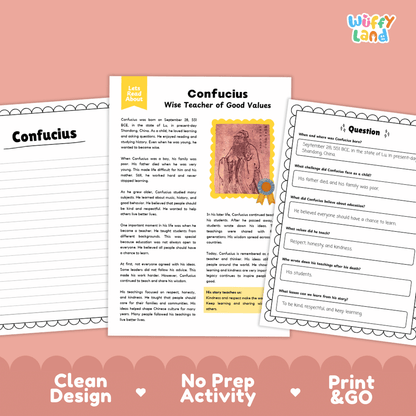 Confucius Biography Reading Passage and Writing Activity Worksheets