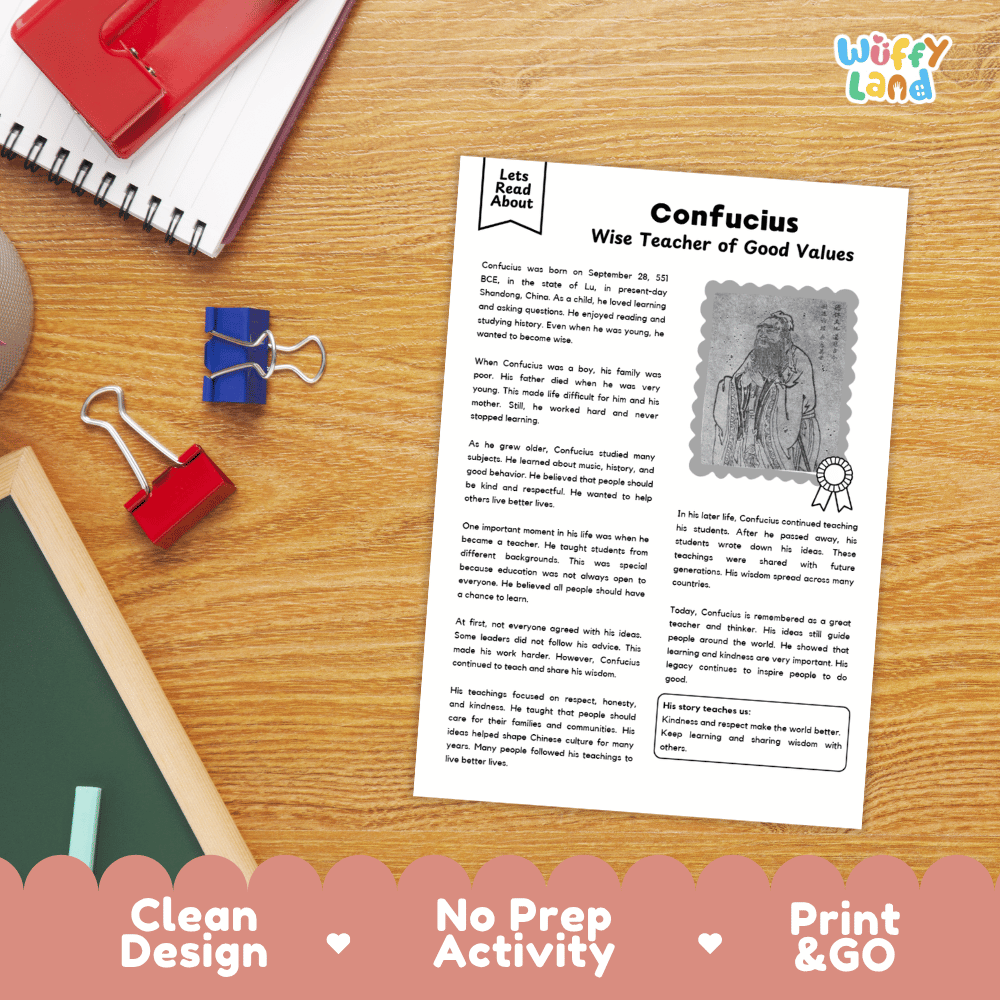 Confucius Biography Reading Passage and Writing Activity Worksheets