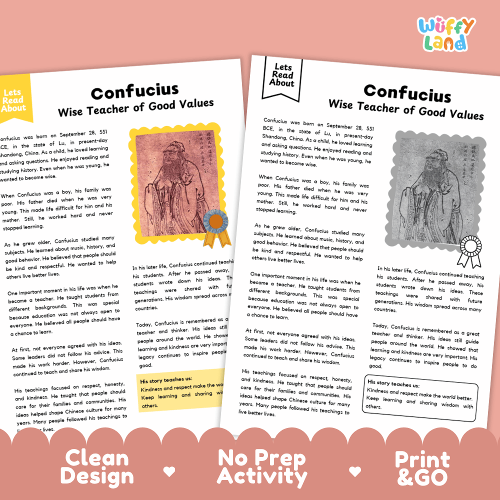 Confucius Biography Reading Passage and Writing Activity Worksheets