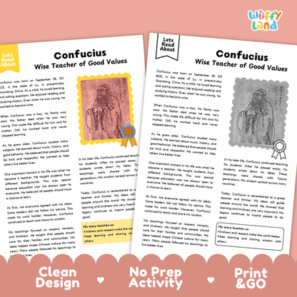 Confucius Biography Reading Passage and Writing Activity Worksheets