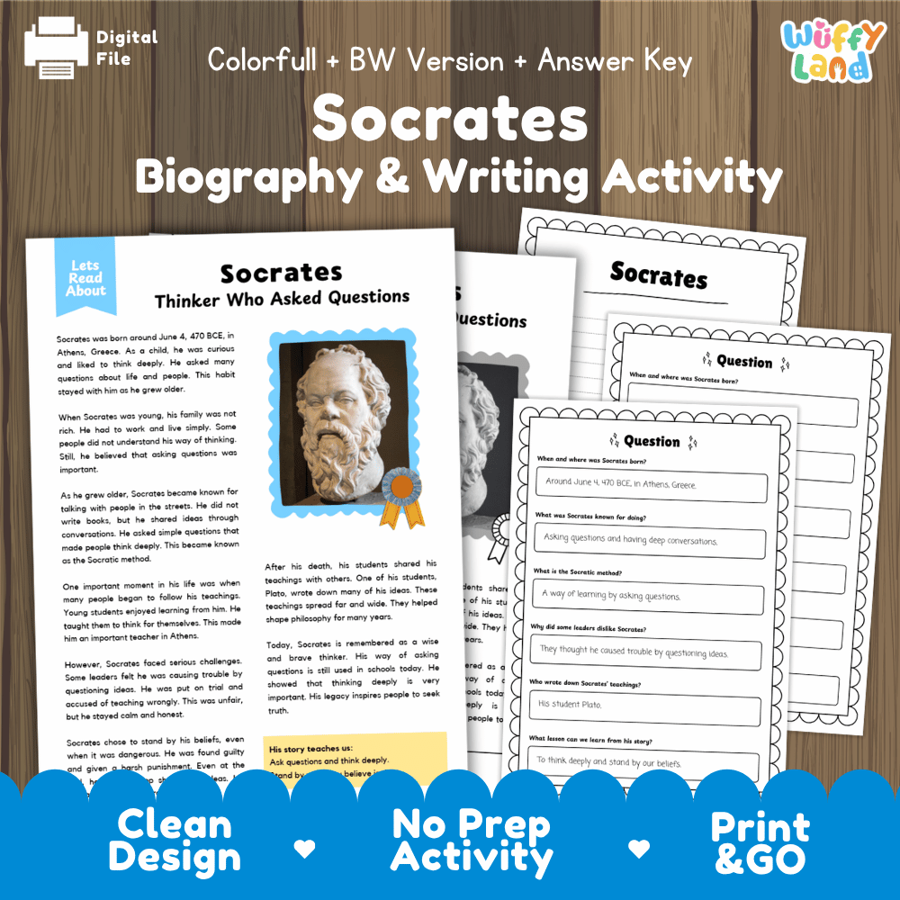 Socrates Biography Reading Passage and Writing Activity Worksheets
