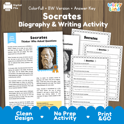 Socrates Biography Reading Passage and Writing Activity Worksheets