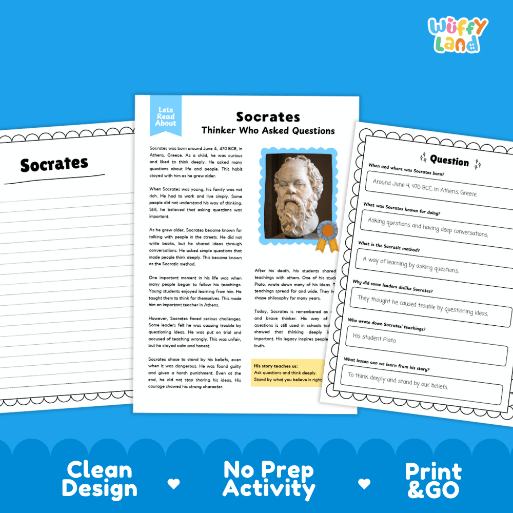 Socrates Biography Reading Passage and Writing Activity Worksheets