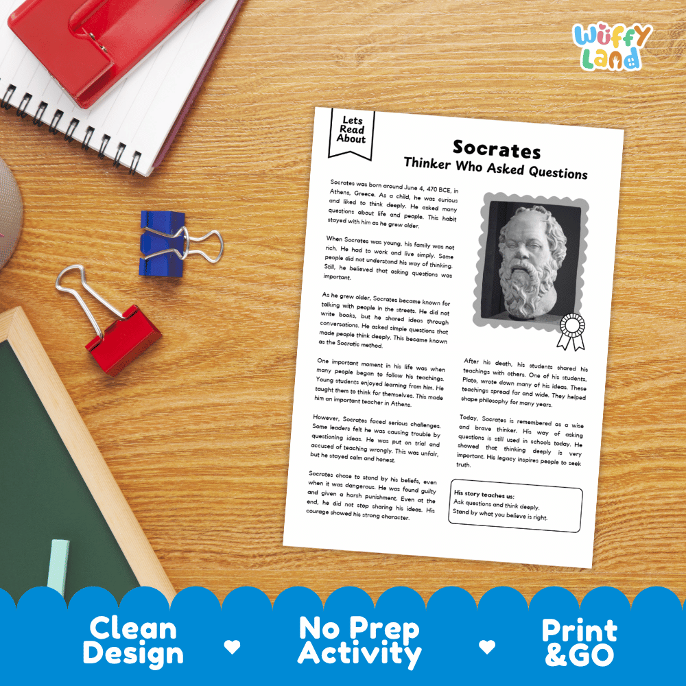 Socrates Biography Reading Passage and Writing Activity Worksheets