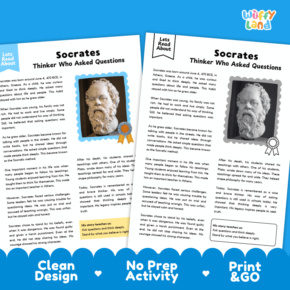 Socrates Biography Reading Passage and Writing Activity Worksheets