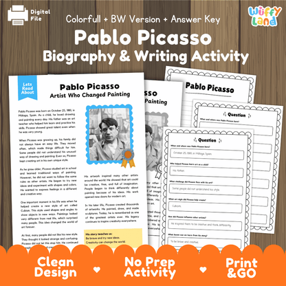 Pablo Picasso Biography Reading Passage and Writing Activity Worksheets