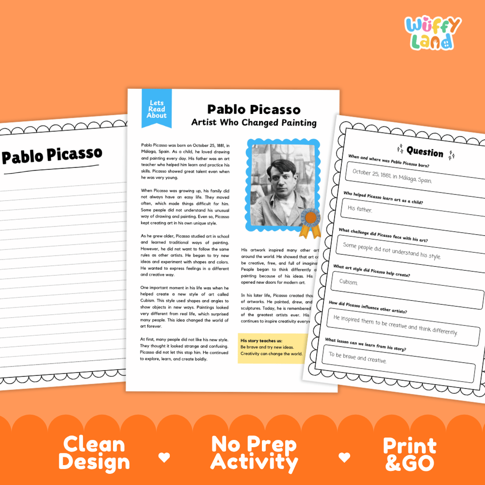 Pablo Picasso Biography Reading Passage and Writing Activity Worksheets