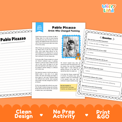 Pablo Picasso Biography Reading Passage and Writing Activity Worksheets