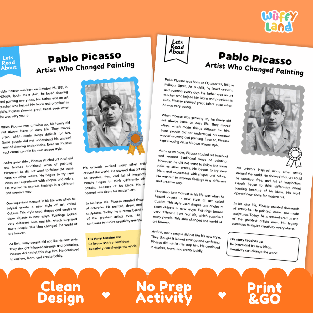 Pablo Picasso Biography Reading Passage and Writing Activity Worksheets