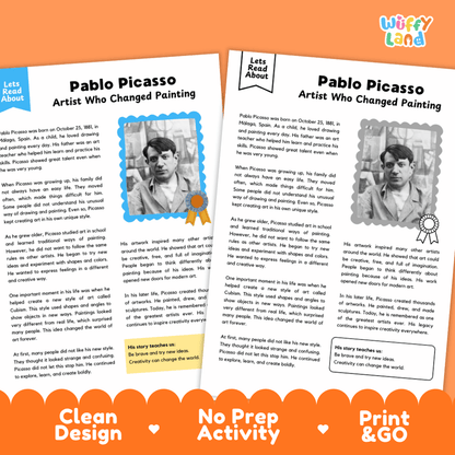 Pablo Picasso Biography Reading Passage and Writing Activity Worksheets