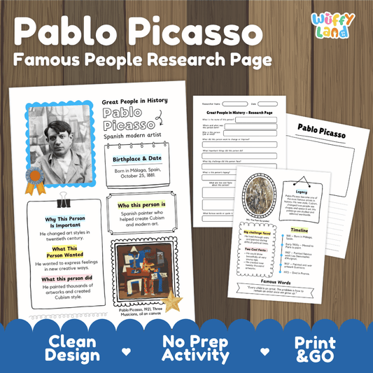 Pablo Picasso Famous People Research Page Worksheets