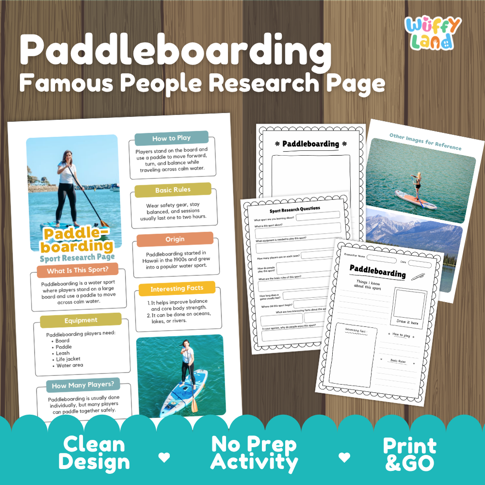 Paddleboarding Sport Research Project Worksheets and Fact Sheet Activity