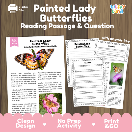 Painted Lady Butterflies Reading Passage and Comprehension Questions Worksheets