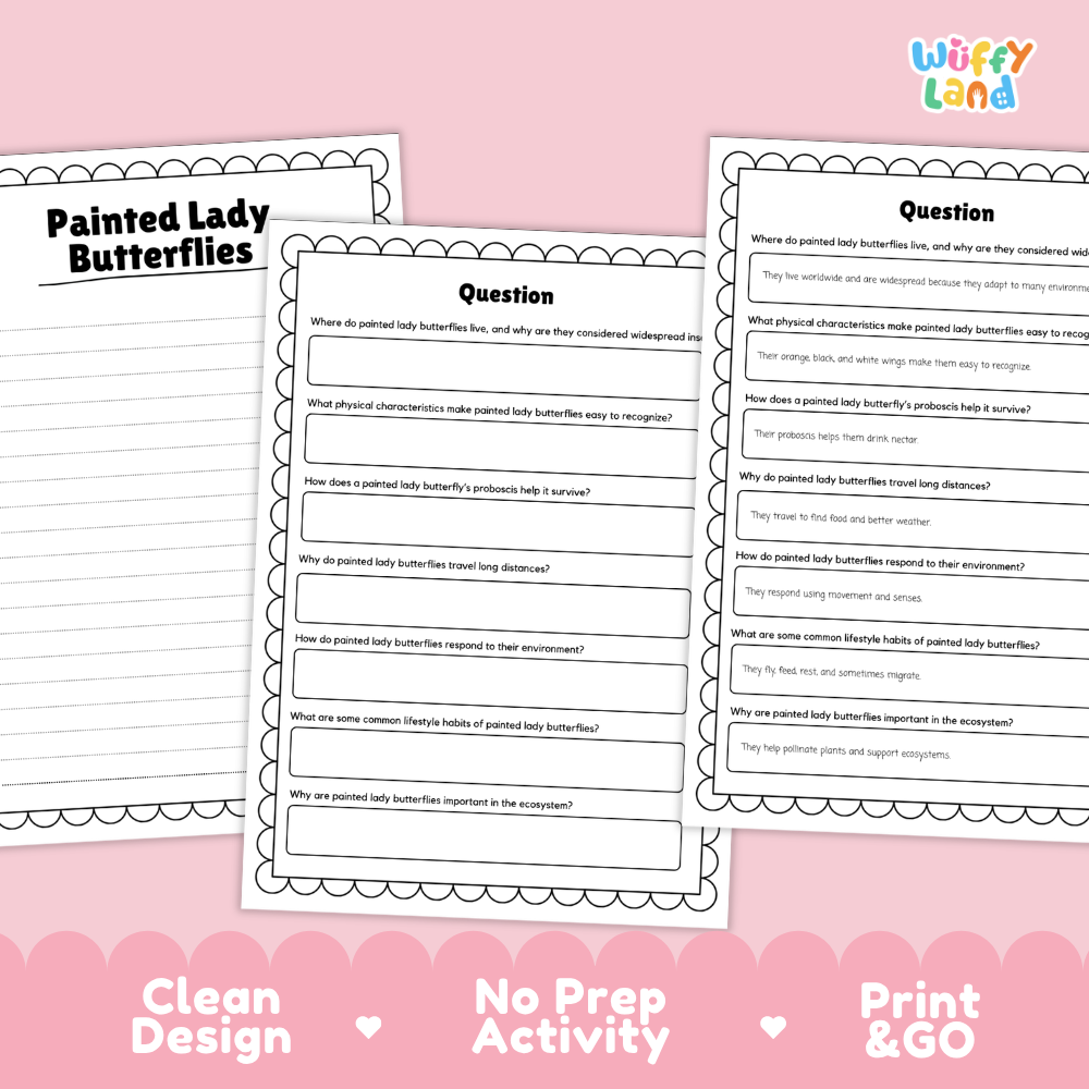 Painted Lady Butterflies Reading Passage and Comprehension Questions Worksheets