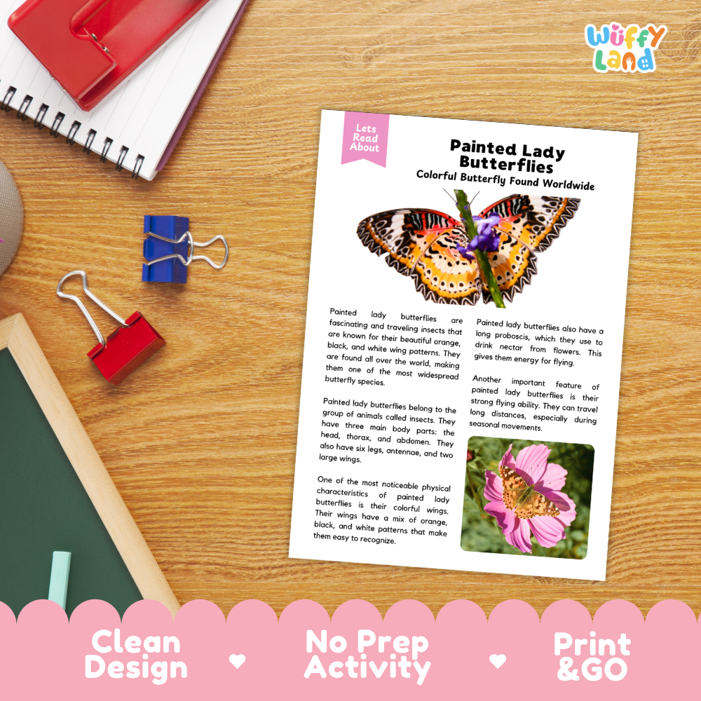 Painted Lady Butterflies Reading Passage and Comprehension Questions Worksheets