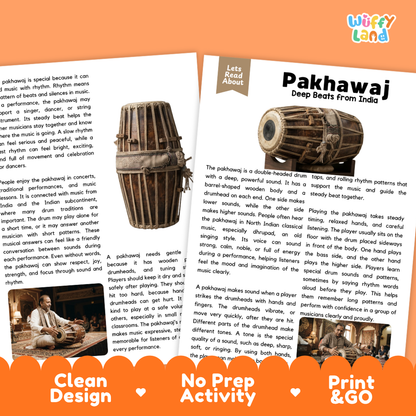 Teacher answer key page showing complete question solutions for Pakhawaj music education reading comprehension practice