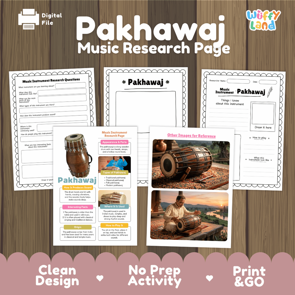 Pakhawaj Music Research Page Worksheets and Information Poster
