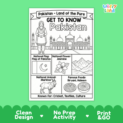 Pakistan Geography Coloring Poster | Country Study Research Worksheet Activity