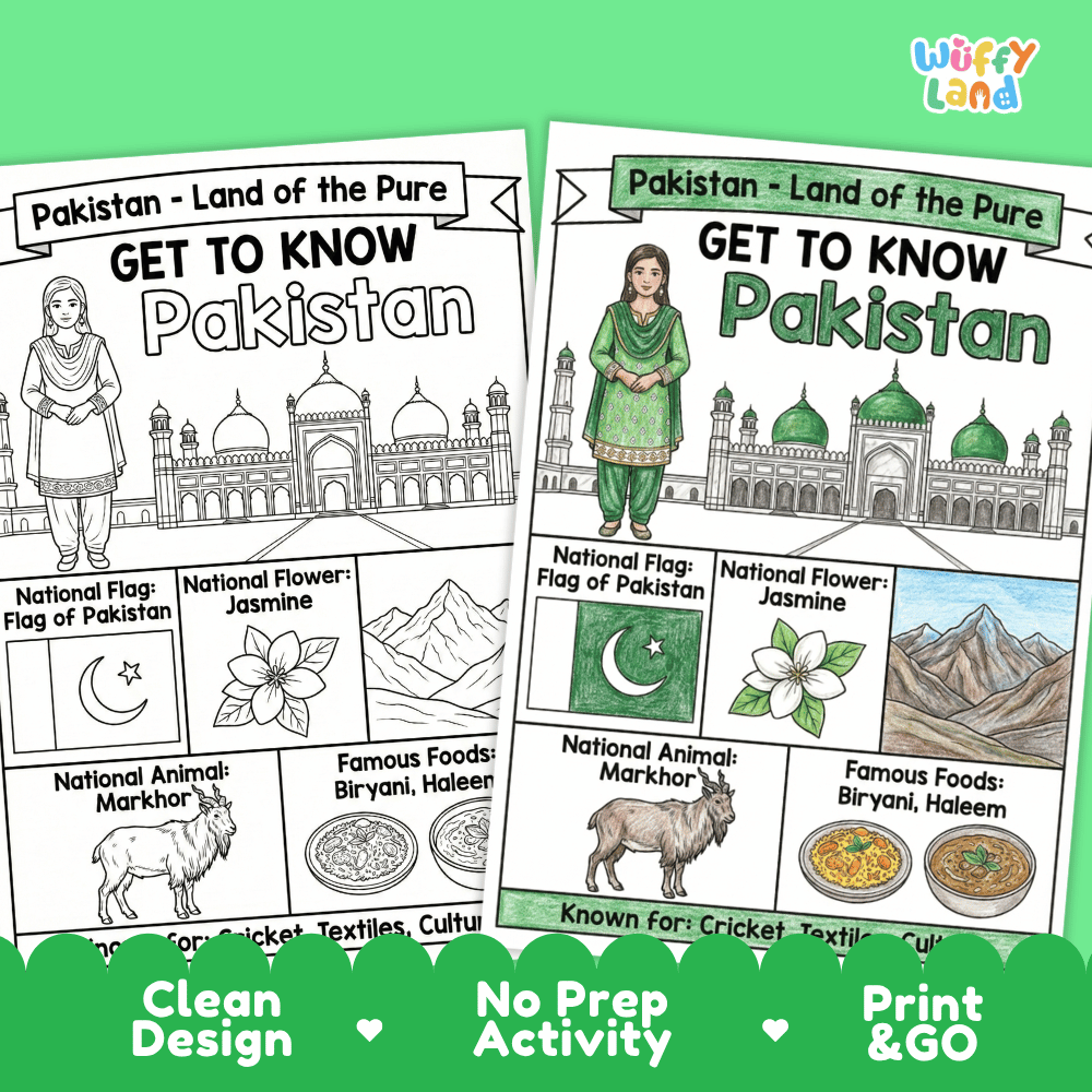 Pakistan Geography Coloring Poster | Country Study Research Worksheet Activity