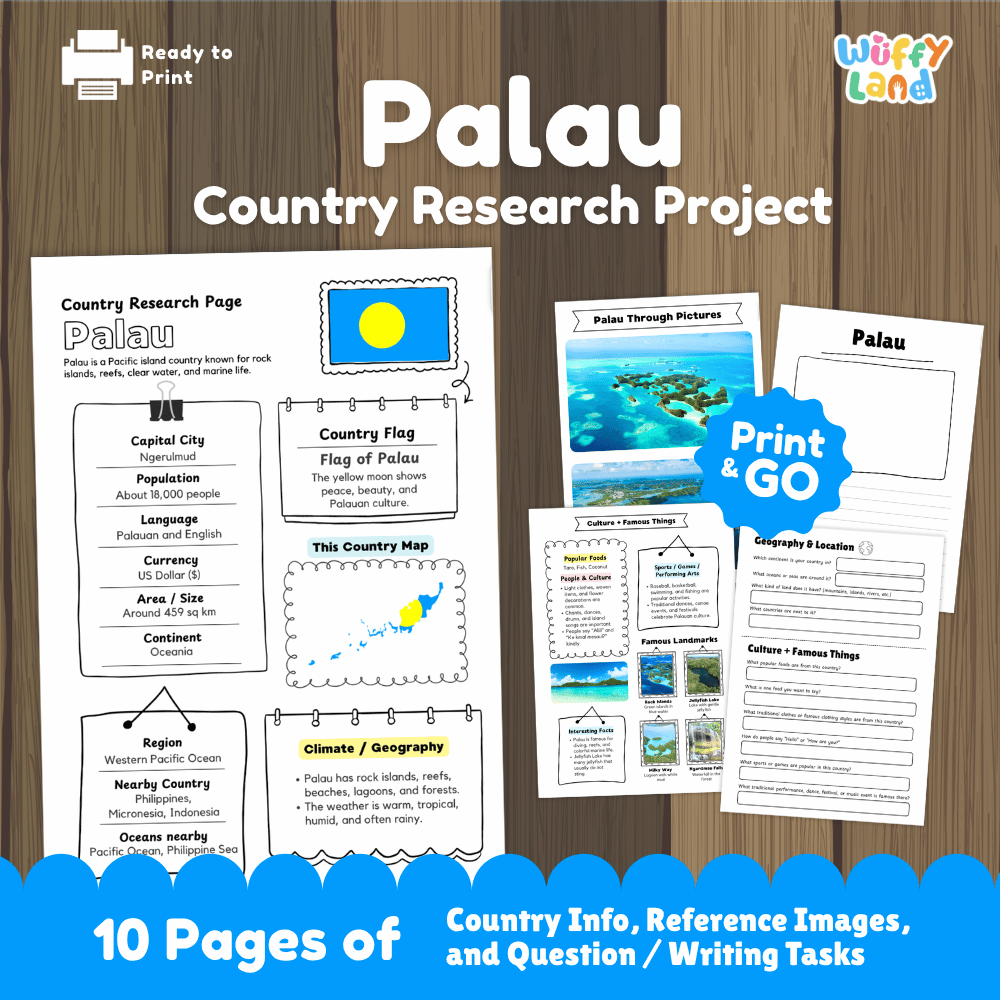 Palau Country Research Project Worksheets and Activity Pages