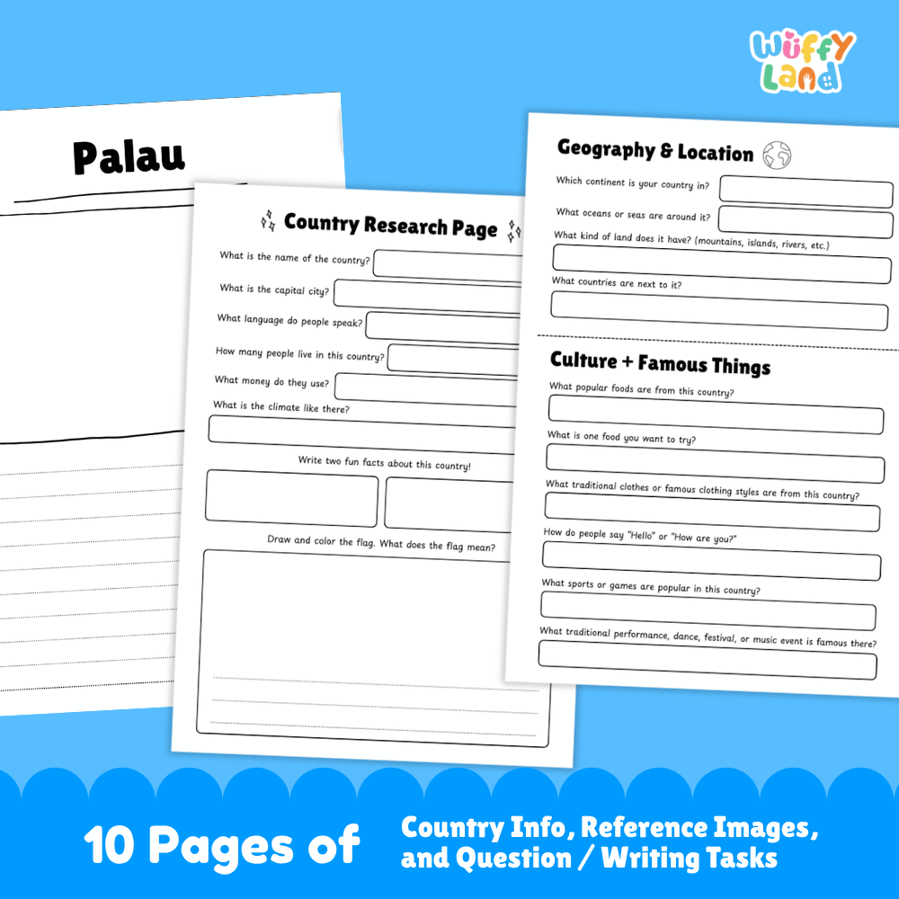 Palau Country Research Project Worksheets and Activity Pages