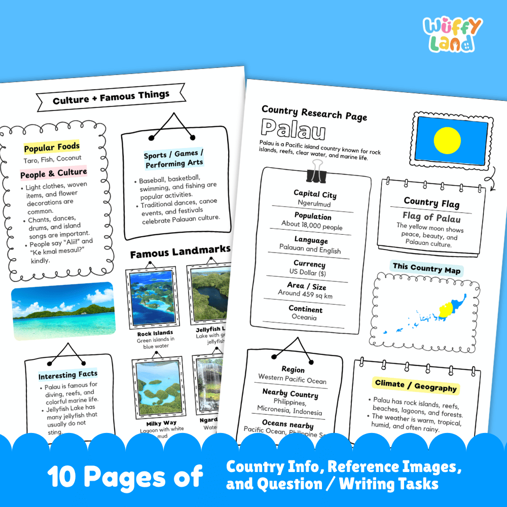 Palau Country Research Project Worksheets and Activity Pages