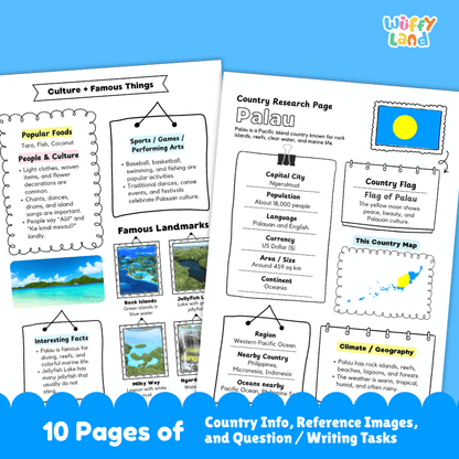 Palau Country Research Project Worksheets and Activity Pages