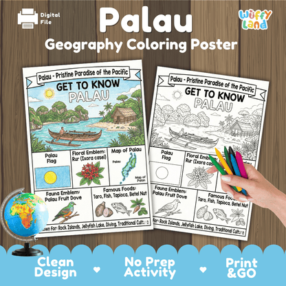 Palau Geography Coloring Poster | Oceania Country Study Research Worksheet Activity
