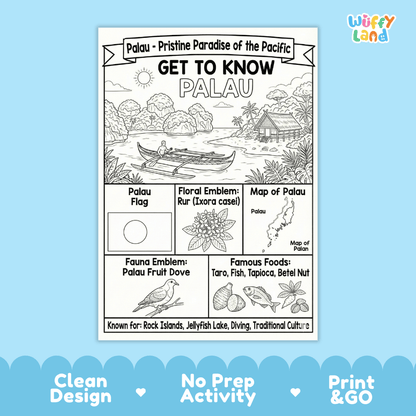 Palau Geography Coloring Poster | Oceania Country Study Research Worksheet Activity