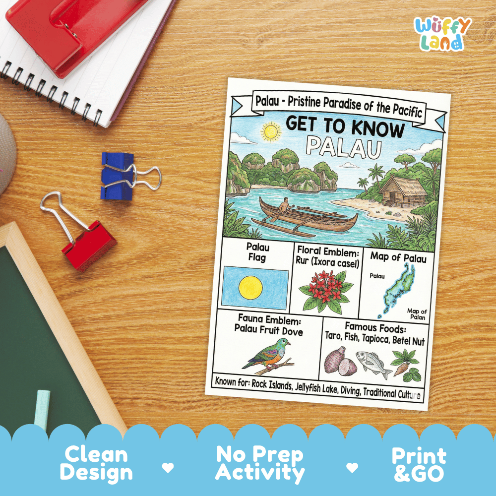 Palau Geography Coloring Poster | Oceania Country Study Research Worksheet Activity