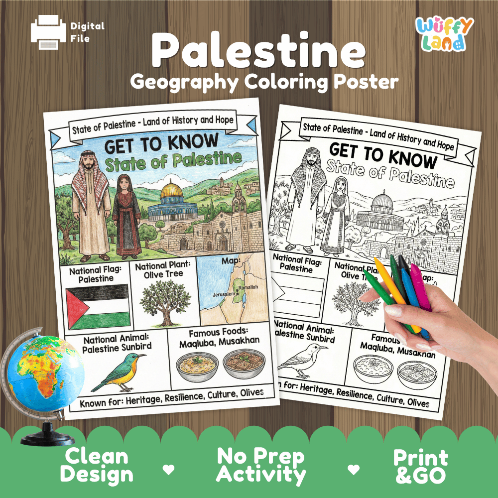 Palestine Geography Coloring Poster Worksheets