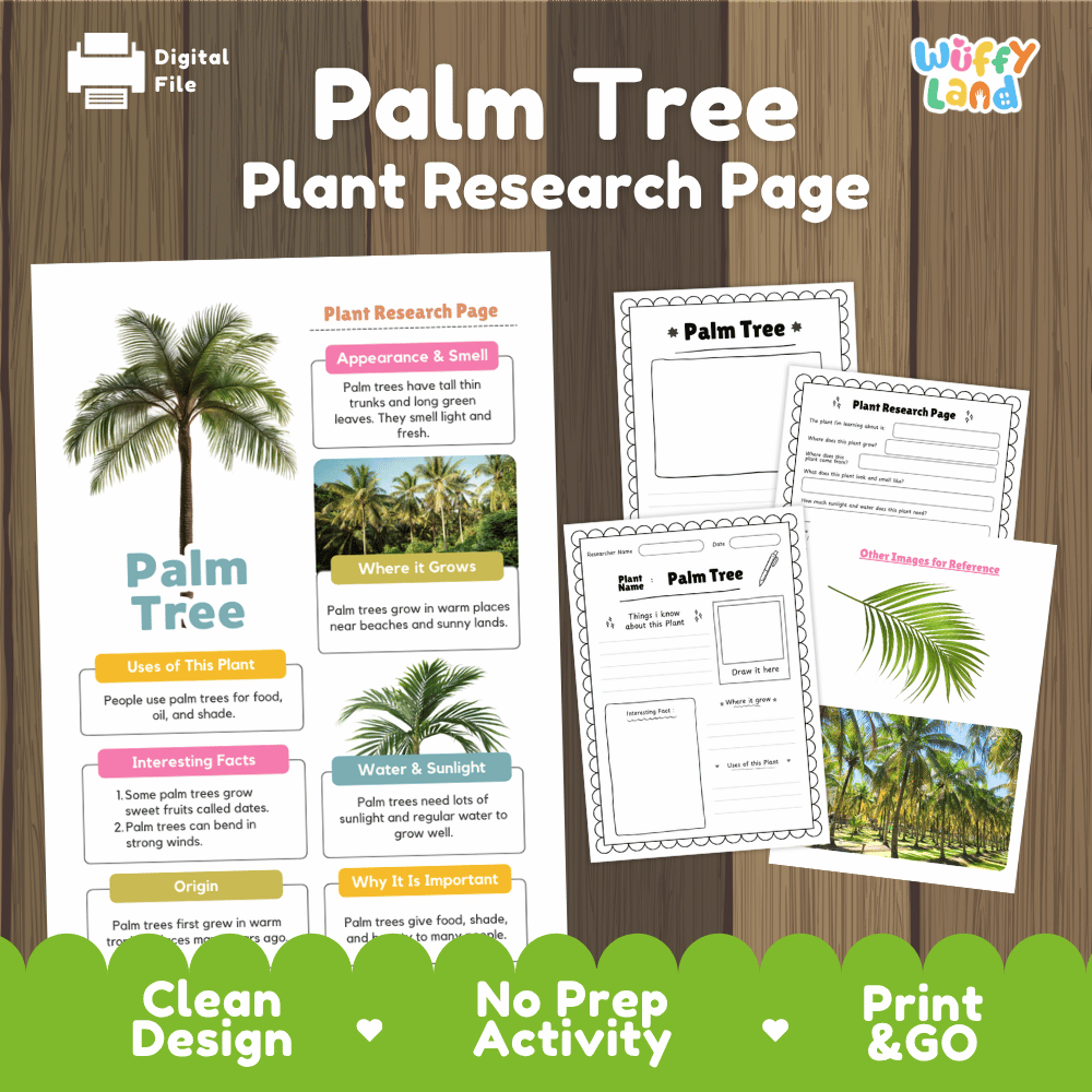 Palm Tree Plant Research Page and Worksheets Print and Go Activity