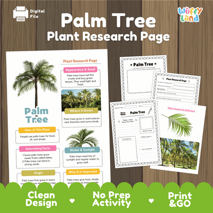 Palm Tree Plant Research Page and Worksheets Print and Go Activity