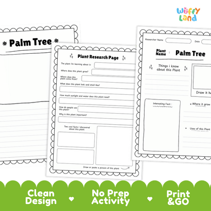 Palm Tree Plant Research Page and Worksheets Print and Go Activity