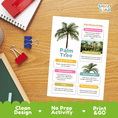 Palm Tree Plant Research Page and Worksheets Print and Go Activity