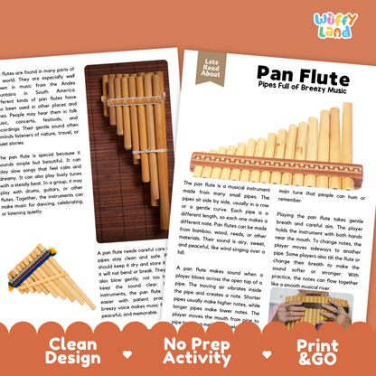 Teacher answer key page showing complete question solutions for Pan Flute music education reading comprehension practice