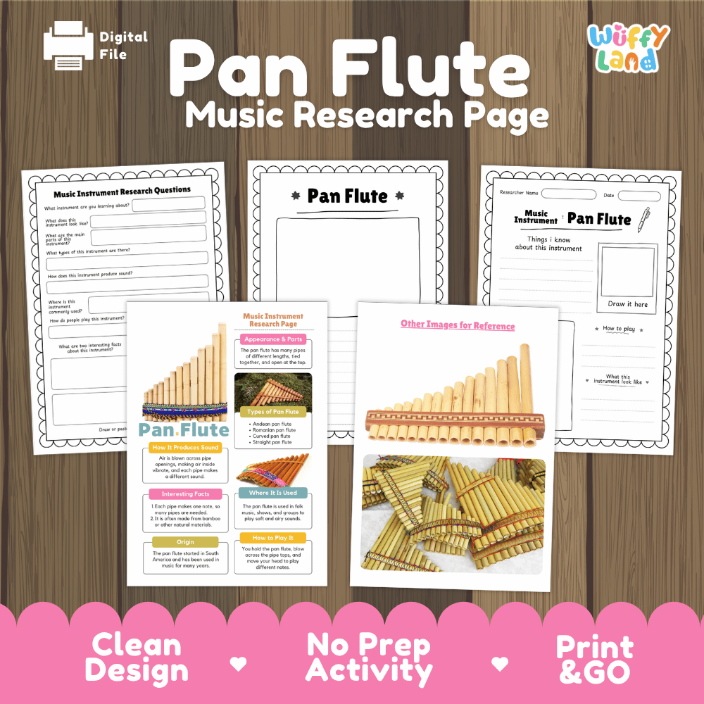 Pan Flute Music Research Page Worksheets and Information Poster