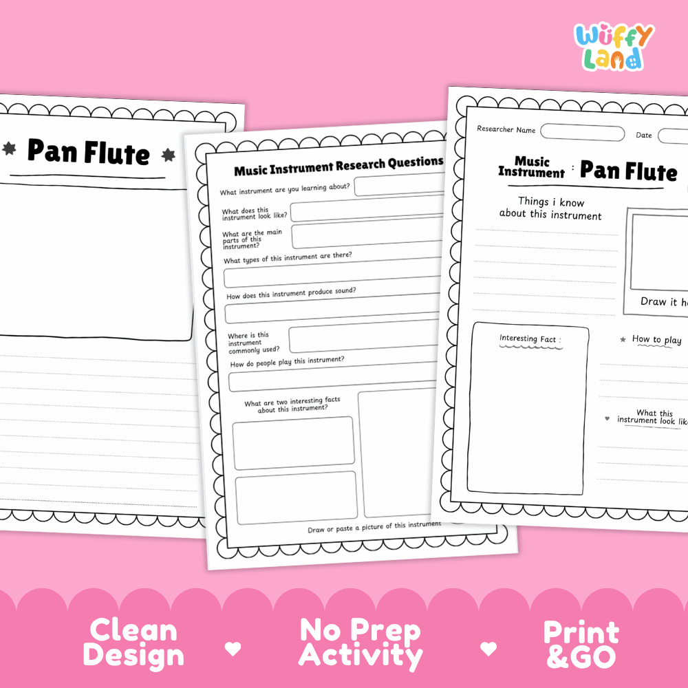 Pan Flute Music Research Page Worksheets and Information Poster